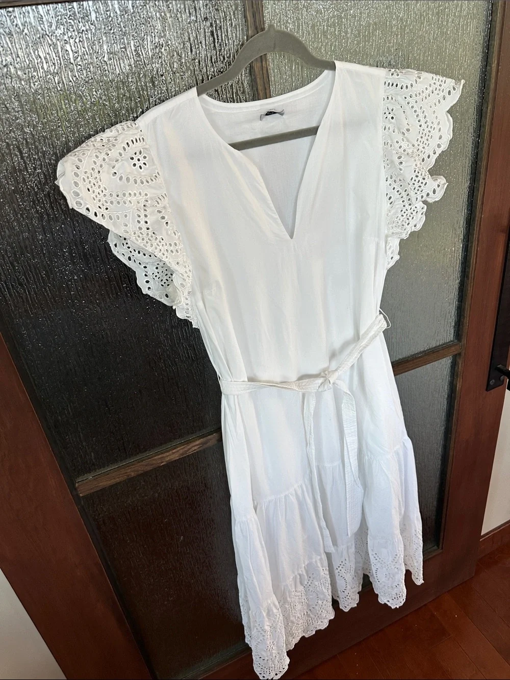 Rails Gia Dress Women's White Eyelet Midi Dress with Tie Waist Sz L